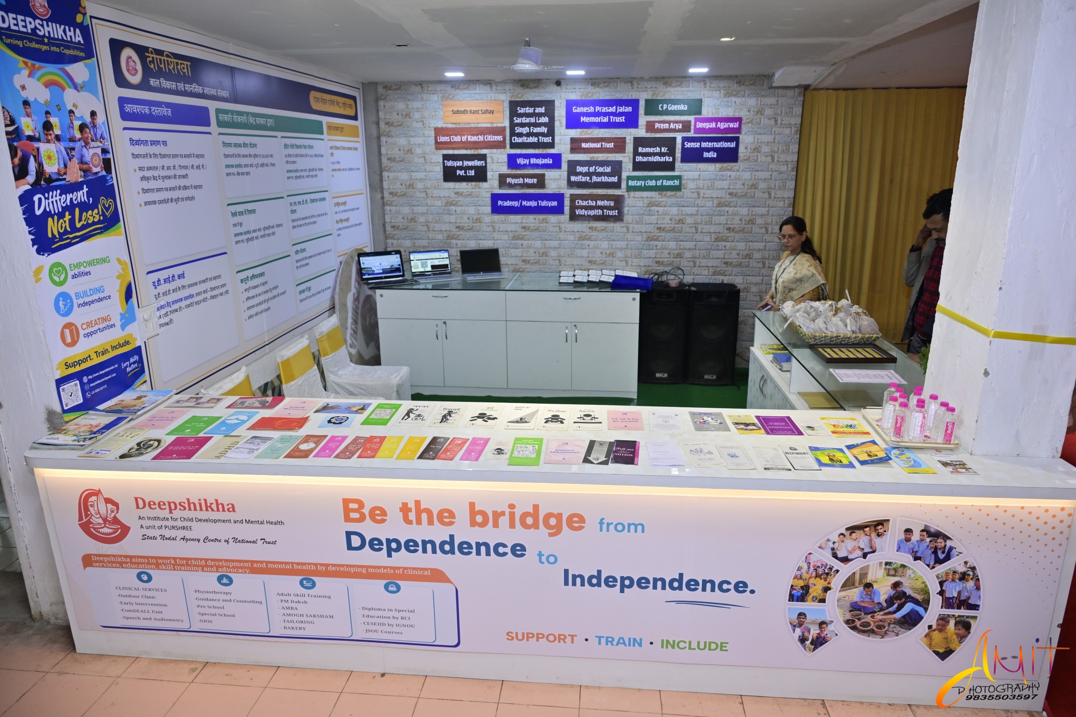 The new Deepshikha Information Centre counter with brochures on disability schemes